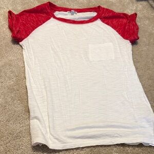 Express Women's Red and White Short Sleeve Tee